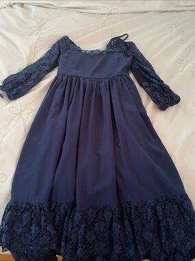 Amazon Navy Blue Girls Lace Sleeve Party Dress